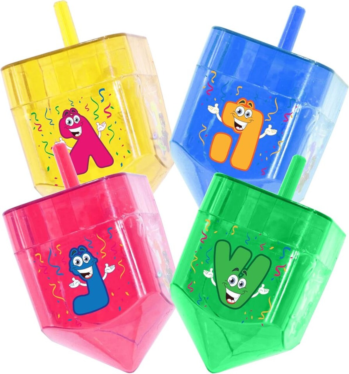 Fill-A-Dreidel Plastic Containers, 4 Pack – Chanukah Party Favors & Craft Containers